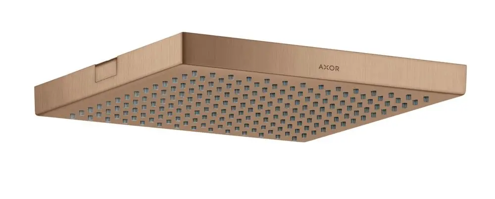 Kopfbrause in rechteckiger Form mit gleichmäßiger Düse und gebürsteter Oberfläche in Rotgold, hergestellt von AXOR.